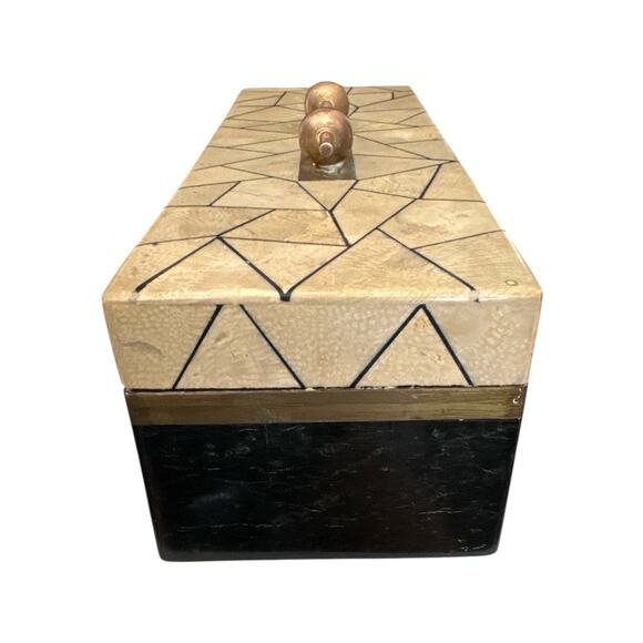 Maitland-Smith Large Stone Box Felt Interior Copper Handle - Picture 5 of 9